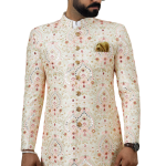 Alluring Beige Floral Thread Embroidered Sherwani for Men | Father Son Combo | Perfect Groom Wear